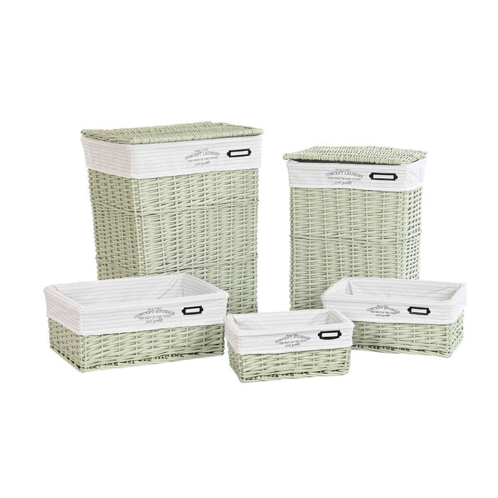 DKD Home Decor Green Wicker Basket Set 44 x 34 x 56 cm 5 Pieces