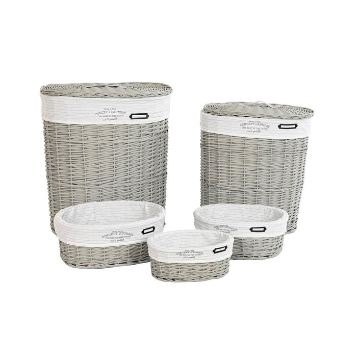 DKD Home Decor White Grey Wicker Basket Set 51 x 37 x 56 cm 52 x 38 x 57 cm (5 Pieces)