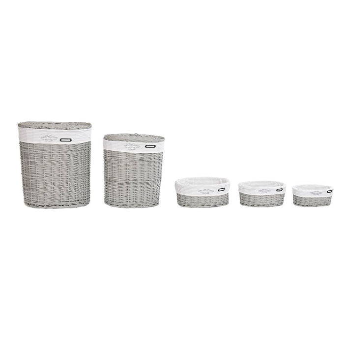 DKD Home Decor White Grey Wicker Basket Set 51 x 37 x 56 cm 52 x 38 x 57 cm (5 Pieces)