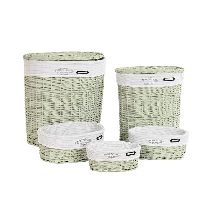 DKD Home Decor Green Wicker Basket Set 51 x 37 x 56 cm (5 Pieces)