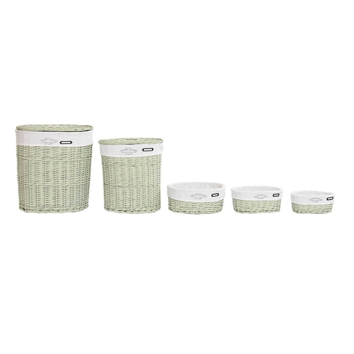 DKD Home Decor Green Wicker Basket Set 51 x 37 x 56 cm (5 Pieces)