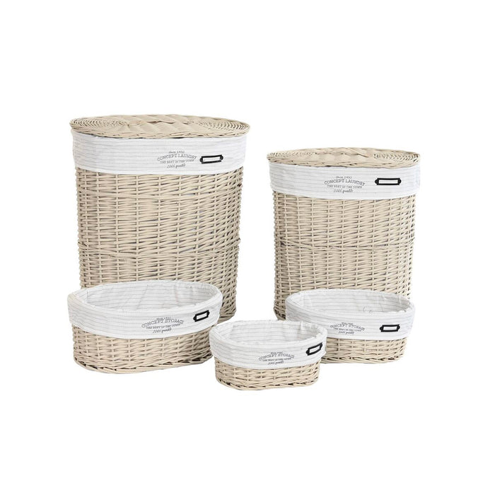 DKD Home Decor Beige Wicker Basket Set 51 x 37 x 56 cm 52 x 38 x 56 cm (5 Pieces)