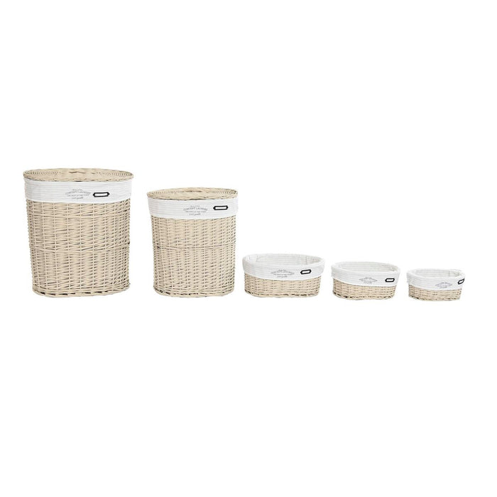 DKD Home Decor Beige Wicker Basket Set 51 x 37 x 56 cm 52 x 38 x 56 cm (5 Pieces)