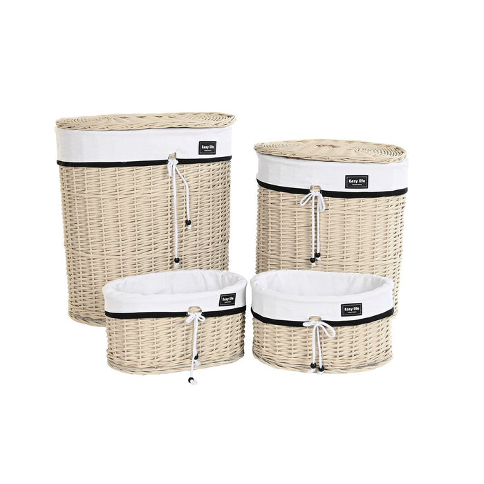 DKD Home Decor White Beige Wicker Basket Set 51 x 38 x 58 cm