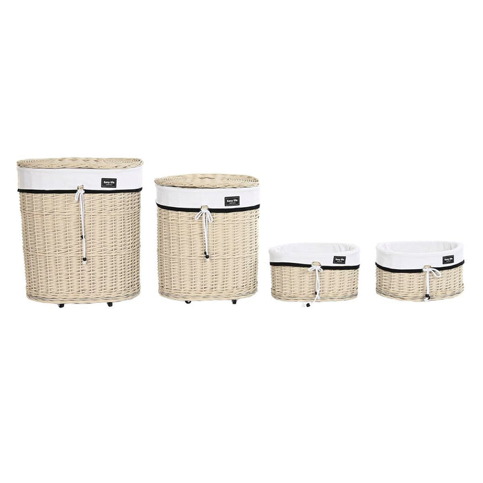 DKD Home Decor White Beige Wicker Basket Set 51 x 38 x 58 cm