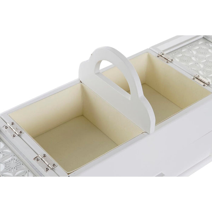 DKD Home Decor Jewelry Box Ivory White Glass MDF Wood 30 x 17 x 24 cm