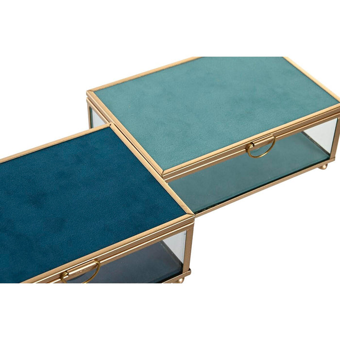 DKD Home Decor Jewelry Box 15 x 10 x 6 cm Turquoise Glass Sky Blue Iron (2 Units)