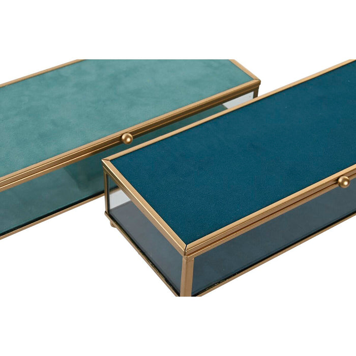 DKD Home Decor Jewelry Box Crystal Metal Turquoise Sky Blue 25 x 10 x 5 cm (2 Units)