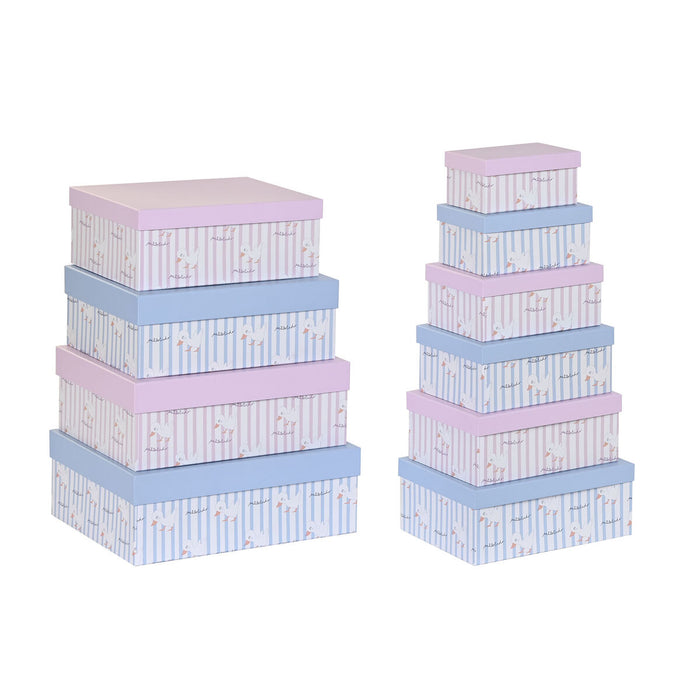 DKD Home Decor Stackable Organizer Box Set Blue Pink Cardboard (43.5 x 33.5 x 15.5 cm)
