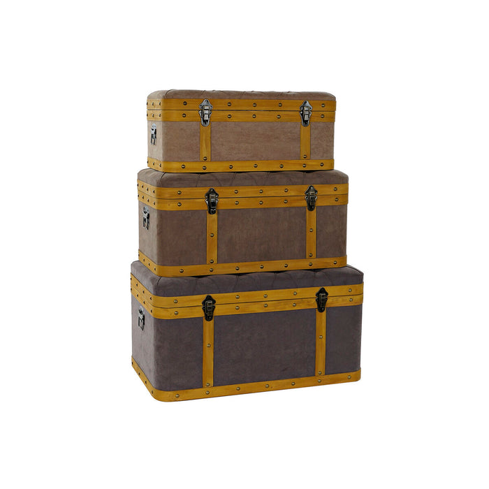 DKD Home Decor Trunk Set 80 x 50 x 42 cm Wood Brown Light Grey Modern Velvet