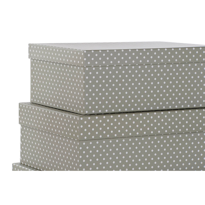 DKD Home Decor Stackable Organizer Box Set, Grey White Dots, Cardboard (43.5 x 33.5 x 15.5 cm)