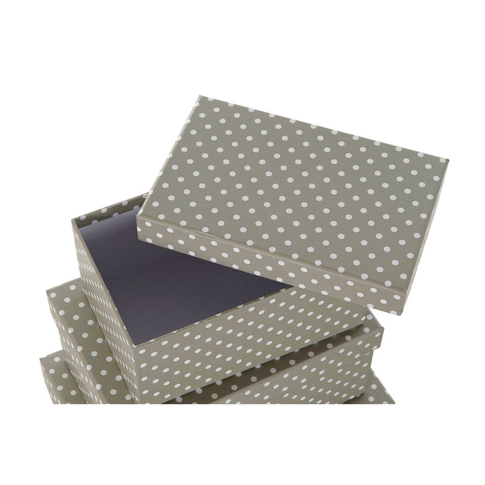 DKD Home Decor Stackable Organizer Box Set, Grey White Dots, Cardboard (43.5 x 33.5 x 15.5 cm)