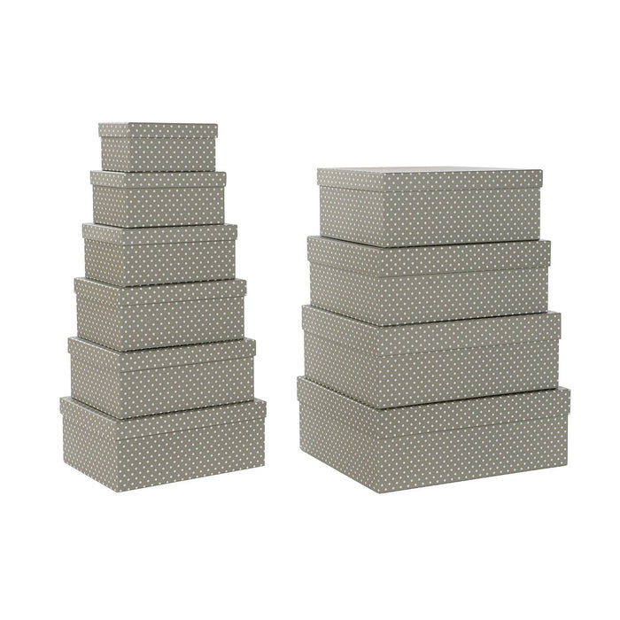DKD Home Decor Stackable Organizer Box Set, Grey White Dots, Cardboard (43.5 x 33.5 x 15.5 cm)