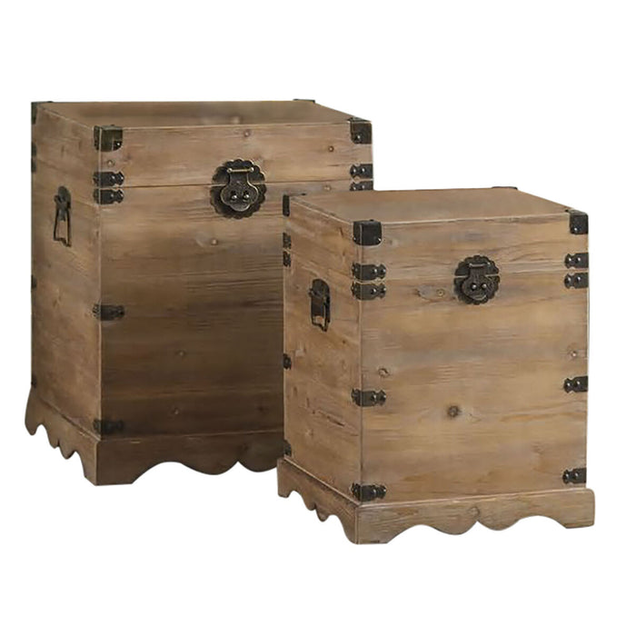 DKD Home Decor Metal Trunk Set Fir Oriental Fir Wood 50 x 50 x 61 cm 48 x 48 x 61 cm 50 x 50 x 60 cm (2 Units)