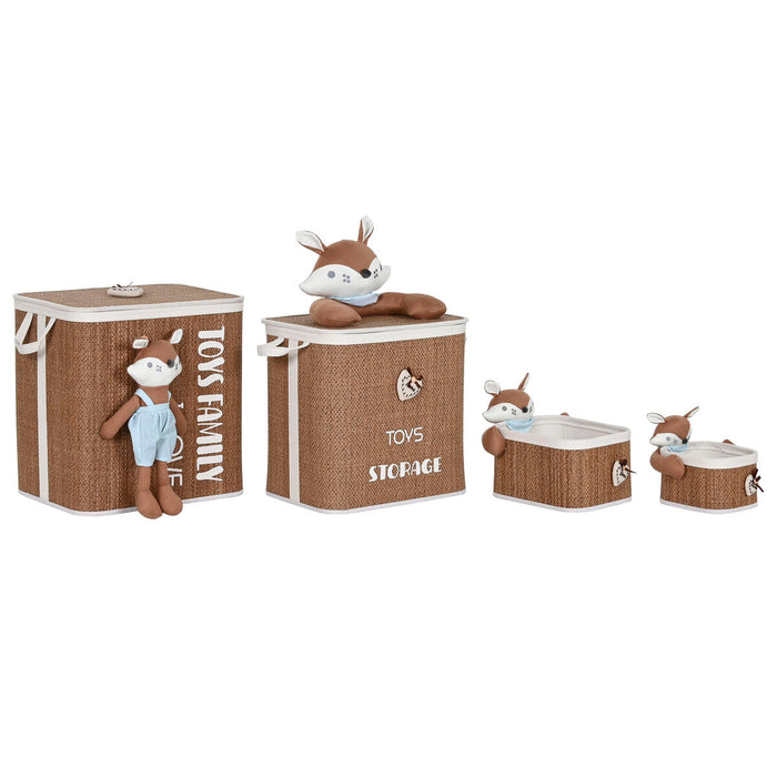 Home ESPRIT Laundry Basket Blue Brown Natural Children's 44 x 44 x 45 cm 4 Pieces