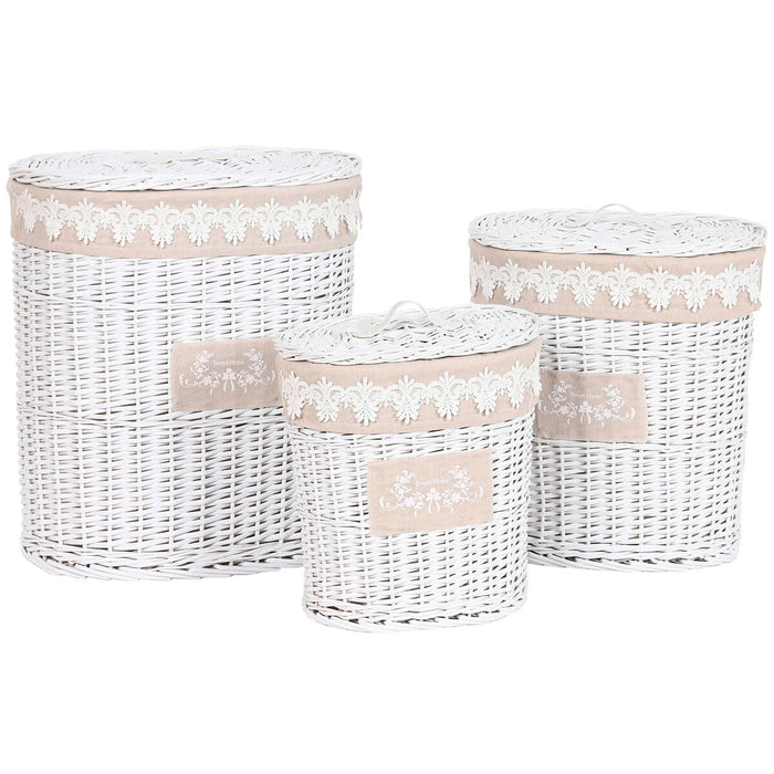 Cesto para la Ropa Sucia Home ESPRIT Blanco Beige Mimbre 49 x 36 x 55 cm 3 Piezas