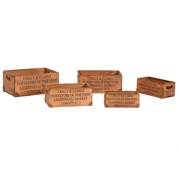 Home ESPRIT Storage Boxes Brown Metal Fir Wood 35 x 22 x 15 cm 5 Pieces