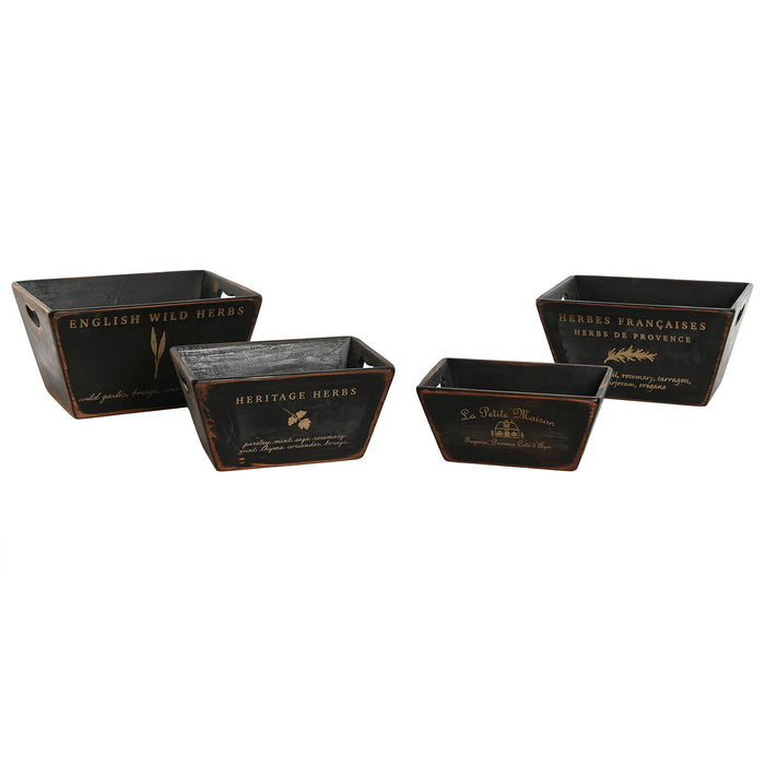 Home ESPRIT Storage Boxes Black Fir Wood 34 x 26 x 18 cm 4 Pieces