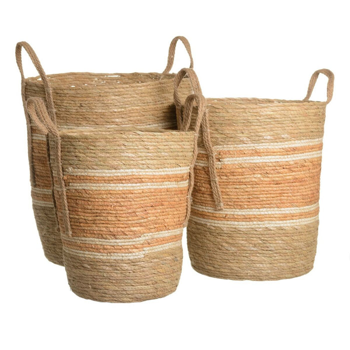 Basket Set 42 x 42 x 48 cm Natural Orange Natural Fiber (3 Pieces)