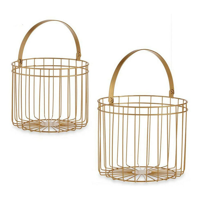 Golden Metal Basket 25 x 35 x 25 cm Cylindrical (2 pcs)