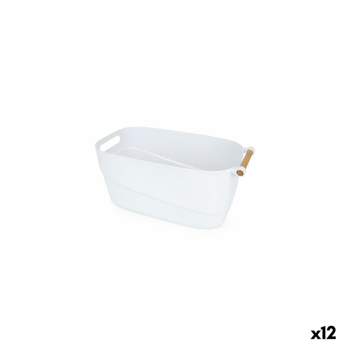 Confortime Multipurpose Basket White Wood Plastic 27 x 14.5 x 12 cm With Handles (12 Units)