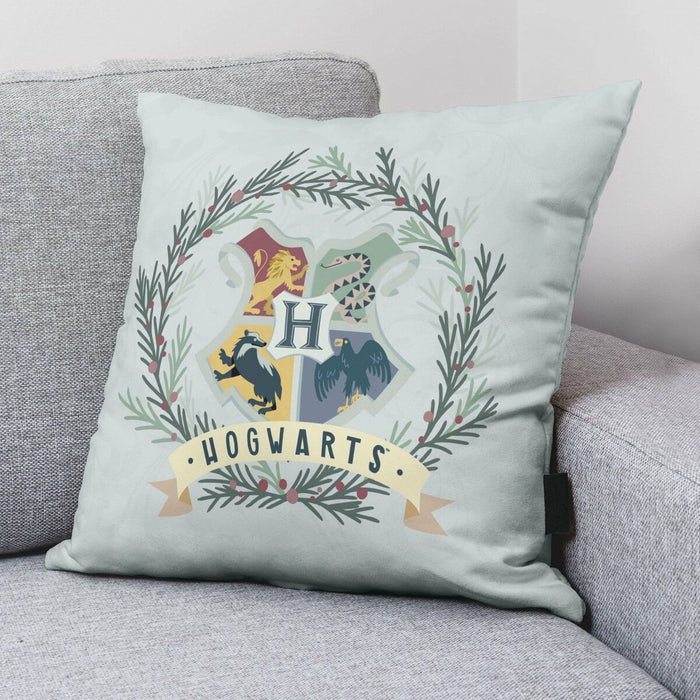 Harry Potter Hogwarts Christmas Cushion Cover Light Grey 50 x 50 cm