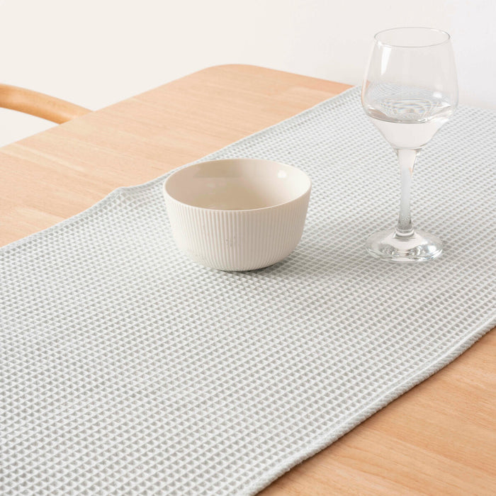 Belum Waffle Mint Table Runner Warm White 45 x 140 cm