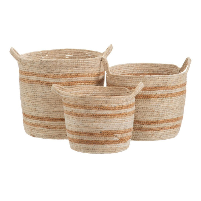 Natural Beige Basket Set 33 x 33 x 38 cm Natural Fiber (3 Pieces)
