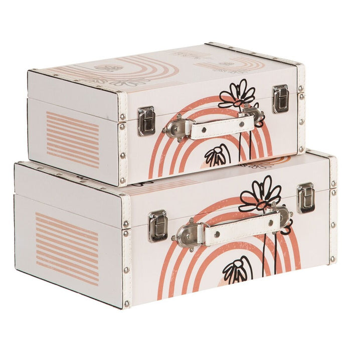 Trunk Set 34.5 x 24.5 x 14 cm Flowers DMF Canvas (2 Pieces)