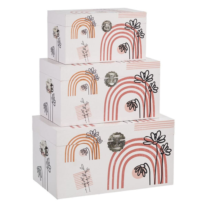 Trunk Set 65 x 38 x 35 cm Flowers DMF Canvas (3 Pieces)