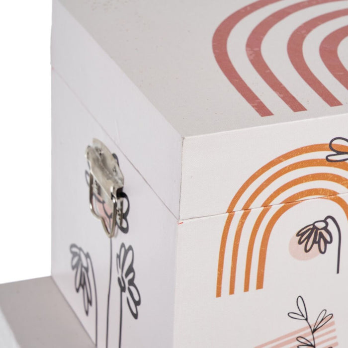 Trunk Set 65 x 38 x 35 cm Flowers DMF Canvas (3 Pieces)