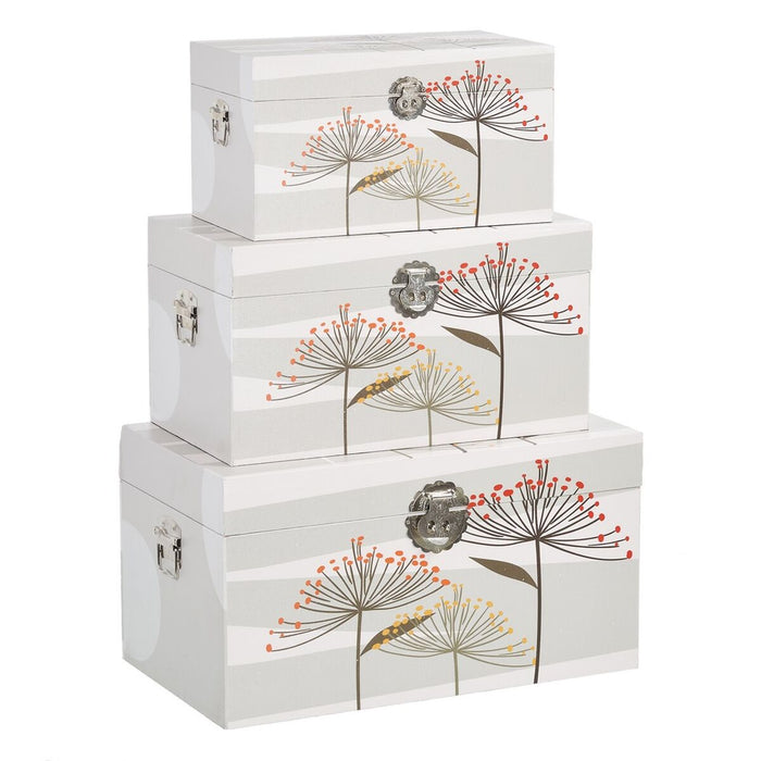 Trunk Set 65 x 38 x 35 cm Flowers DMF Canvas (3 Pieces)