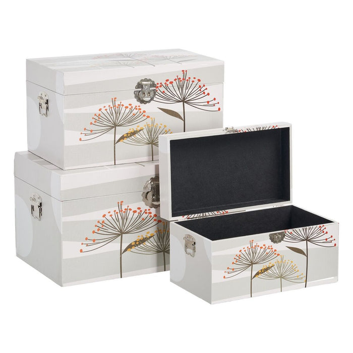 Trunk Set 65 x 38 x 35 cm Flowers DMF Canvas (3 Pieces)