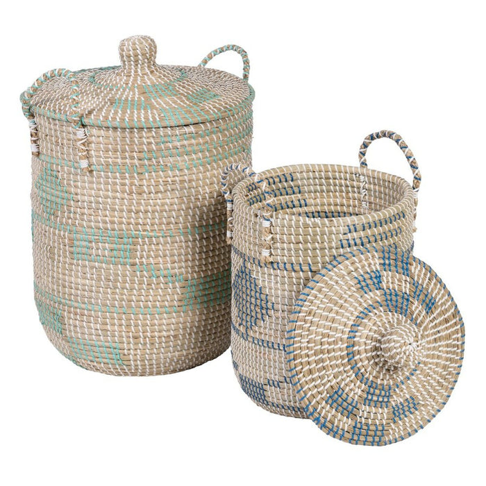Natural Gray Basket Set Natural Fiber 38 x 38 x 58 cm (2 Pieces)