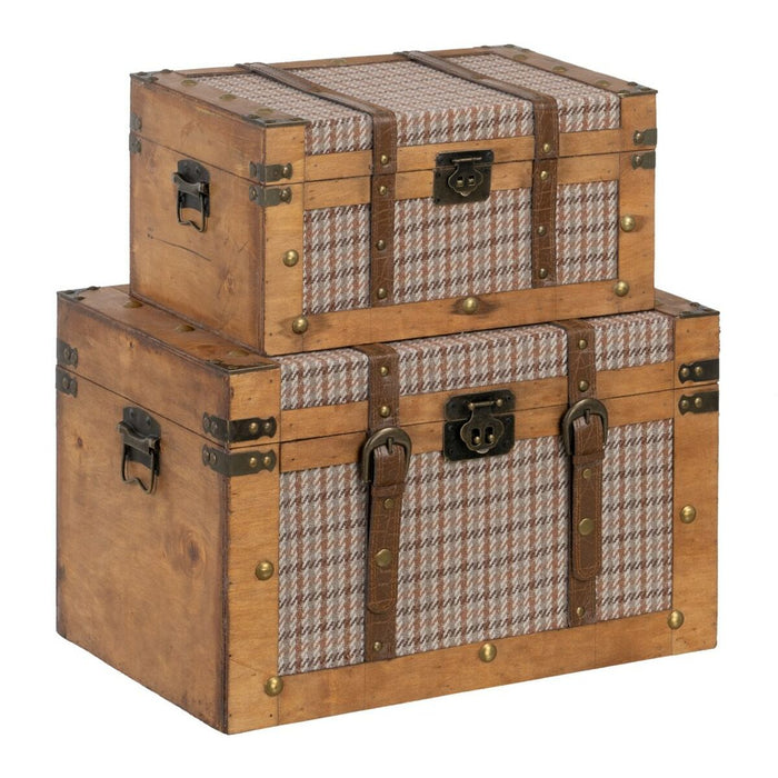 Set of Trunks 45 x 30 x 29 cm Synthetic Fabric Wood Checkered (2 Pieces)