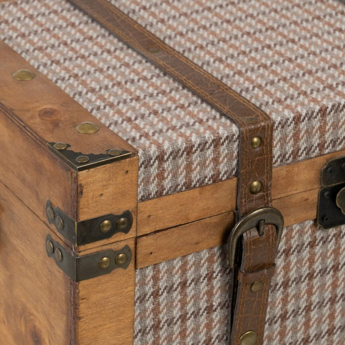 Set of Trunks 45 x 30 x 29 cm Synthetic Fabric Wood Checkered (2 Pieces)