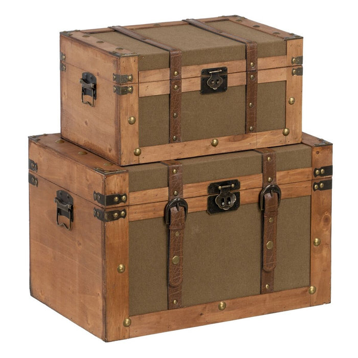 Trunk Set 45 x 30 x 29 cm Synthetic Fabric Wood (2 Pieces)