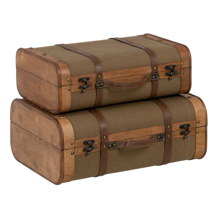 Trunk Set 50 x 36 x 20 cm Synthetic Fabric Wood (2 Pieces)