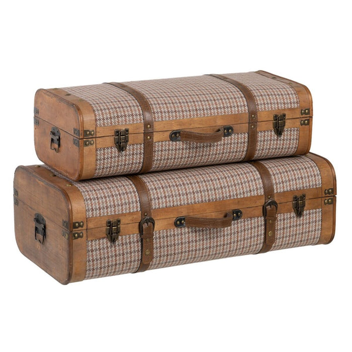 Set of trunks 80 x 41.5 x 25 cm synthetic fabric wood checkered (2 pieces)