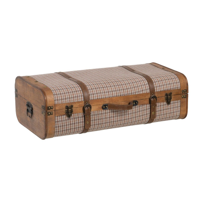 Set of trunks 80 x 41.5 x 25 cm synthetic fabric wood checkered (2 pieces)