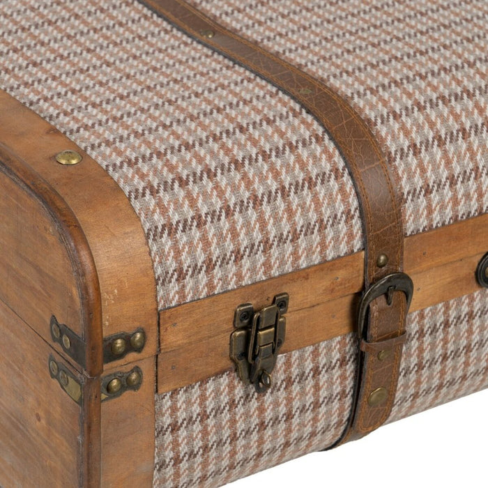 Set of trunks 80 x 41.5 x 25 cm synthetic fabric wood checkered (2 pieces)