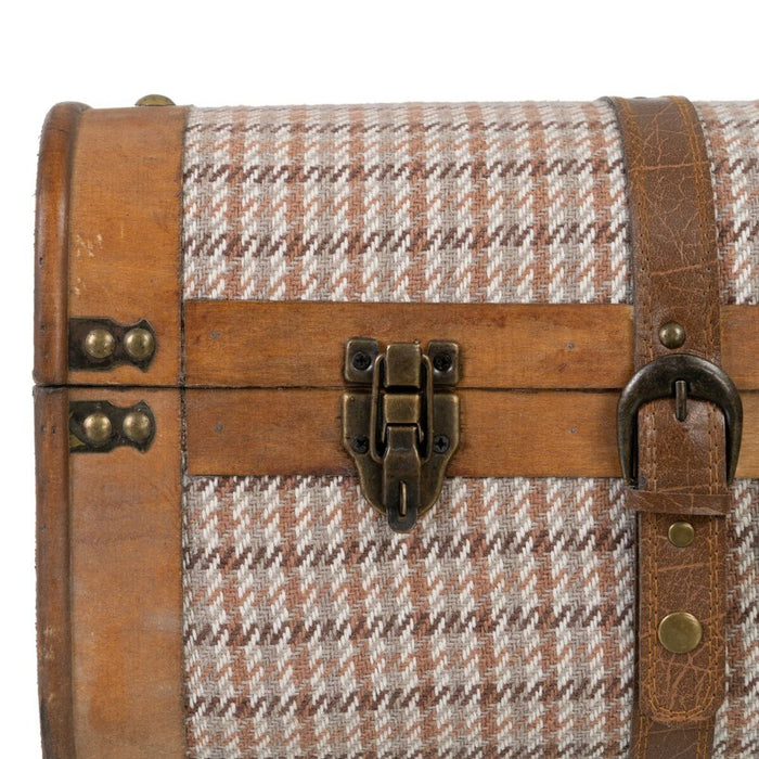 Set of trunks 80 x 41.5 x 25 cm synthetic fabric wood checkered (2 pieces)