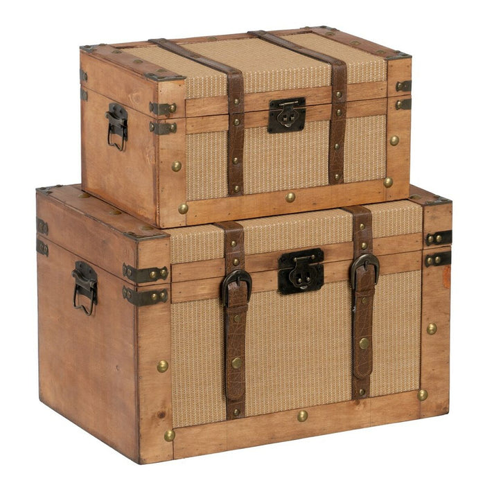 Trunk Set 45 x 30 x 29 cm Synthetic Fabric Wood (2 Pieces)