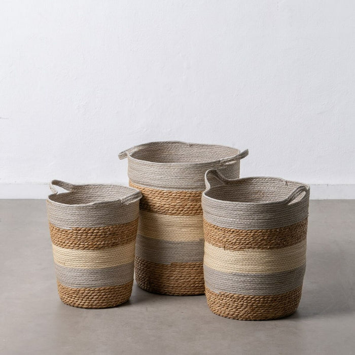 Natural Gray Basket Set Natural Fiber 48 x 48 x 42 cm (3 Pieces)