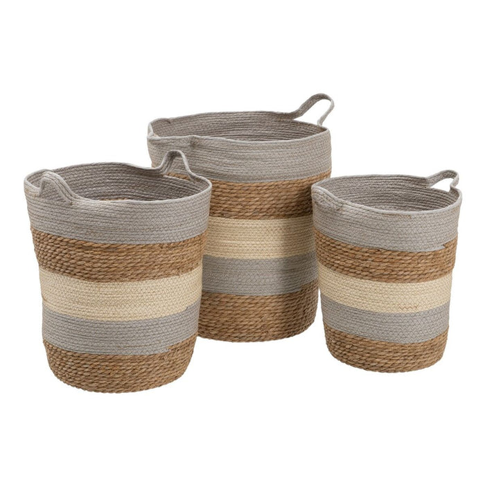 Natural Gray Basket Set Natural Fiber 48 x 48 x 42 cm (3 Pieces)