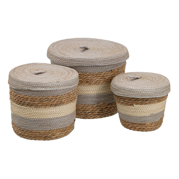 Multipurpose Basket 28 x 28 x 36 cm Natural Gray Natural Fiber (3 Pieces)