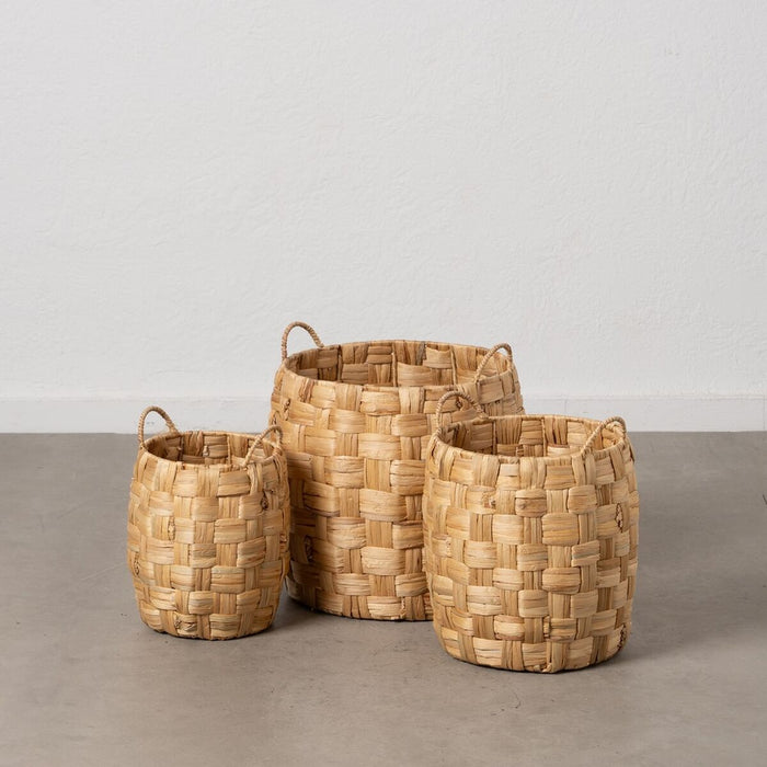 Beige Natural Fiber Basket Set 37 x 37 x 40 cm (3 Units)