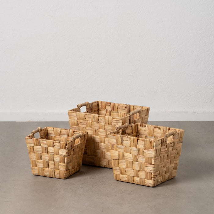 Beige Natural Fiber Basket Set 40 x 40 x 35 cm (3 Units)