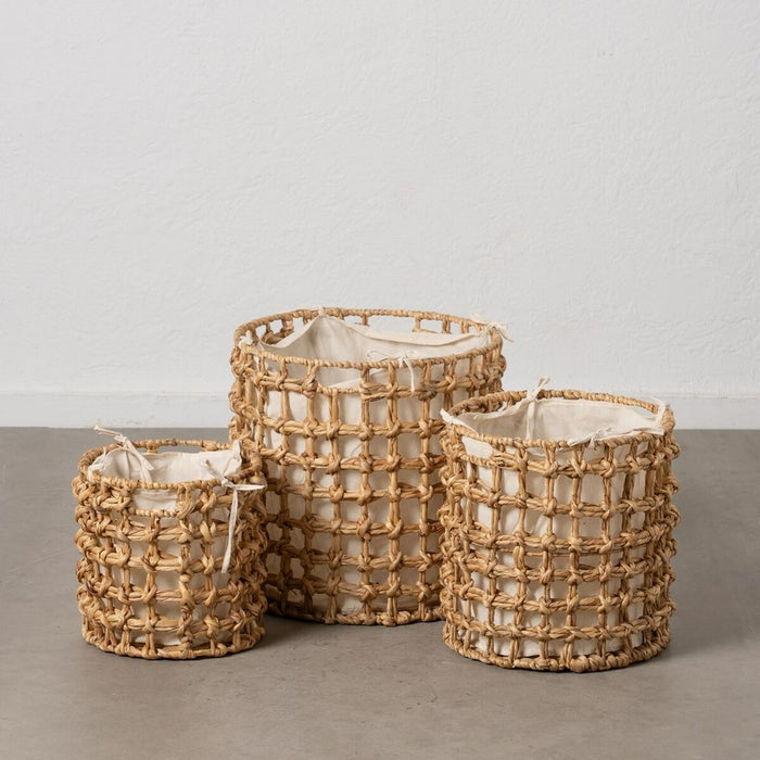 Set of Beige Cream Baskets Natural Fiber 45 x 45 x 45 cm (3 Units)