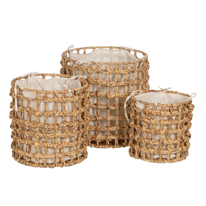 Set of Beige Cream Baskets Natural Fiber 45 x 45 x 45 cm (3 Units)